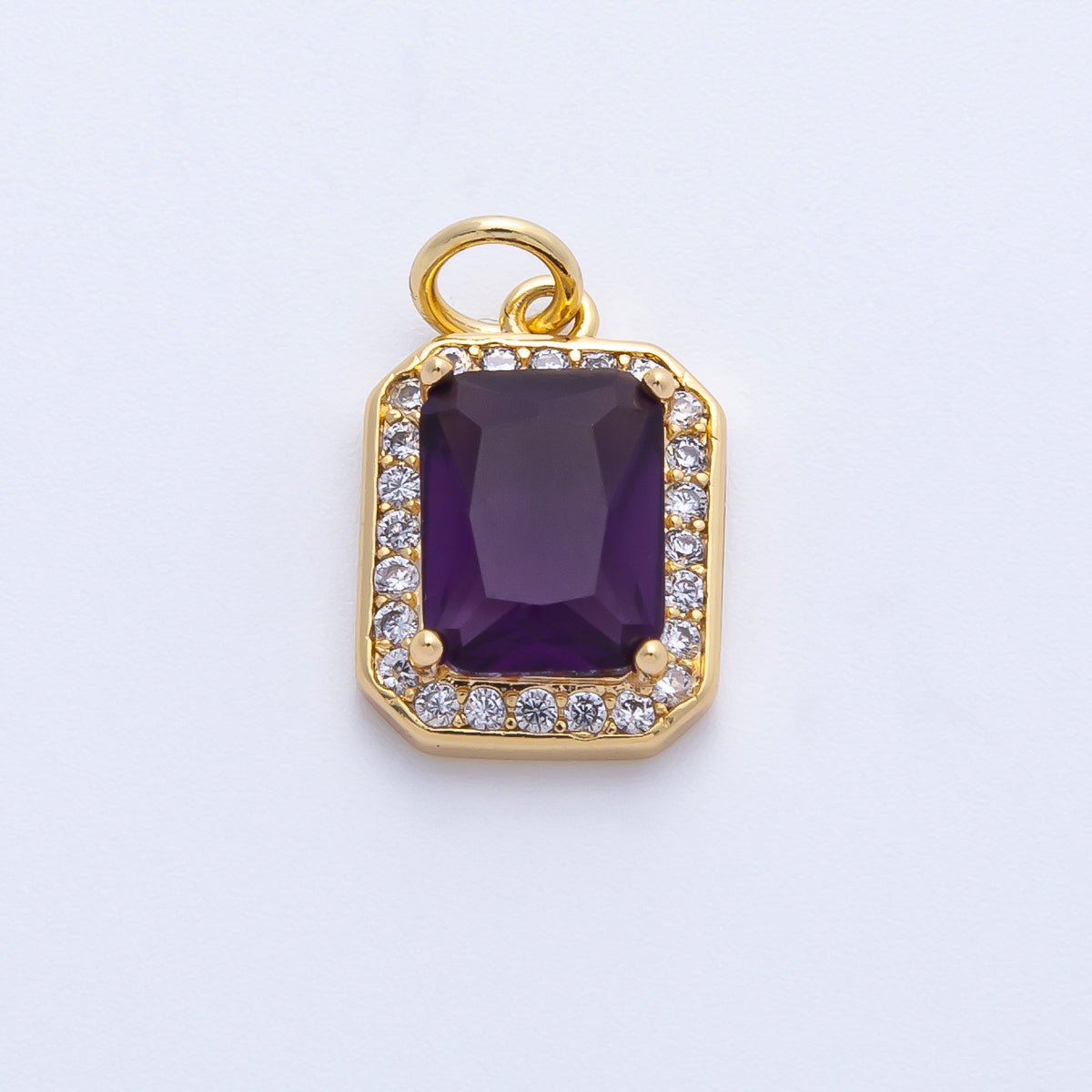 18K Gold Filled Blue, Red, Purple, Green, Clear Micro Paved CZ Baguette Charm | Charms-00279 ~ Charms-00288