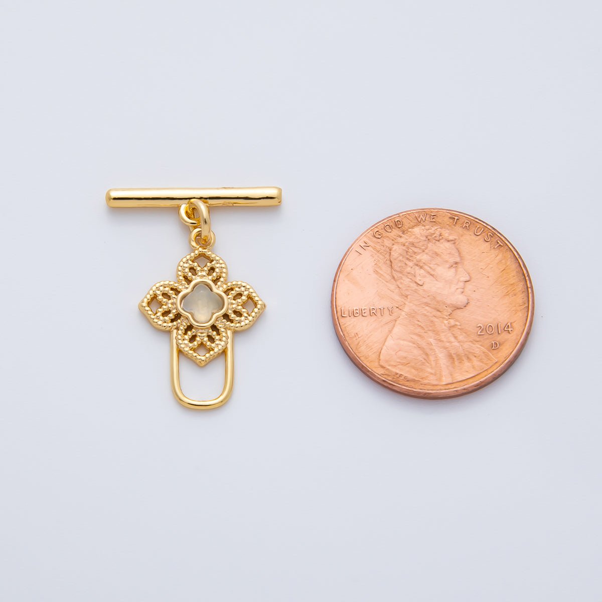 18K Gold Filled Blue, Red, White CZ Clover OT Clasp Dainty Toggle Clasps Closure Finding | Z1458 Z1459