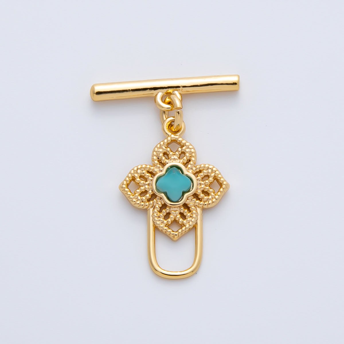 18K Gold Filled Blue, Red, White CZ Clover OT Clasp Dainty Toggle Clasps Closure Finding | Z1458 Z1459