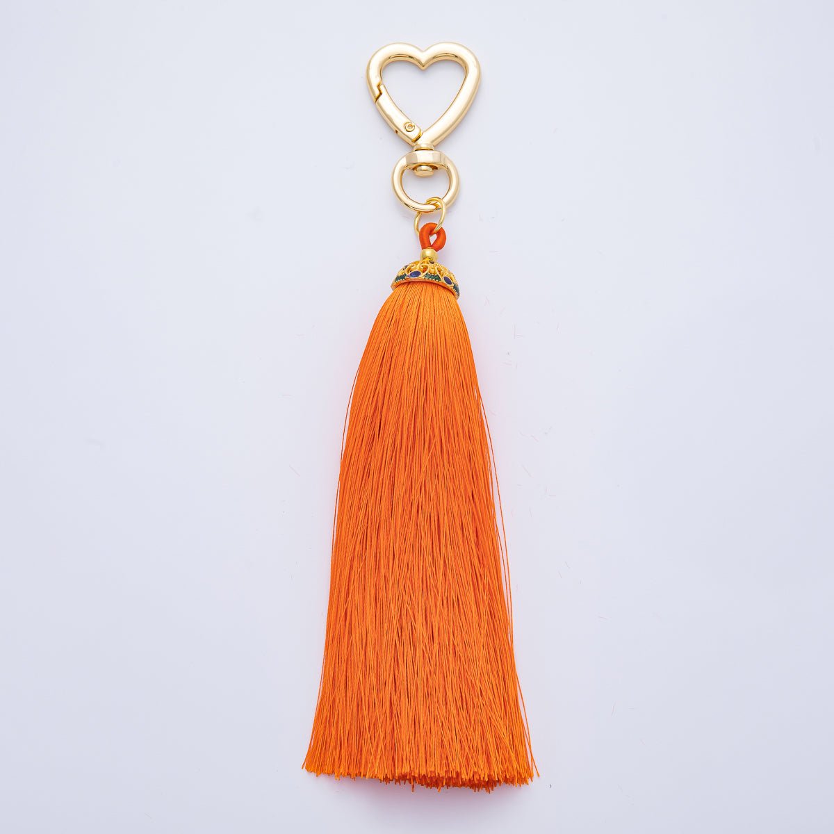 18K Gold Filled Blue, Red, Yellow, Pink, Orange Tassel Heart Push Gate Keychain Fringe Accessories | WB-00281 ~ WB-00285