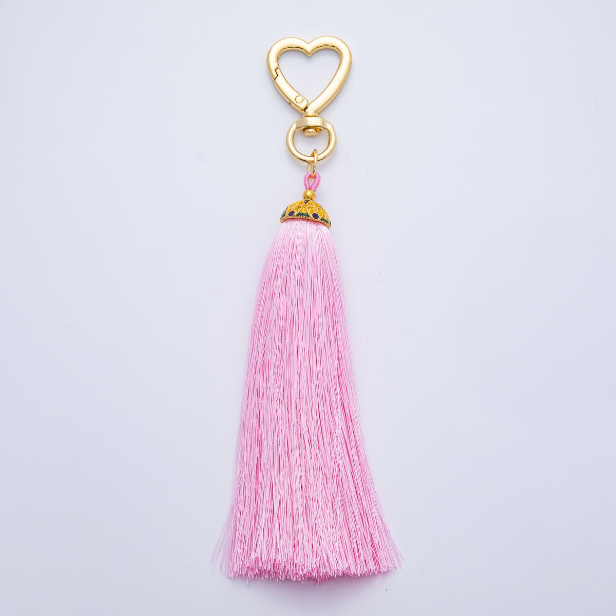 18K Gold Filled Blue, Red, Yellow, Pink, Orange Tassel Heart Push Gate Keychain Fringe Accessories | WB-00281 ~ WB-00285