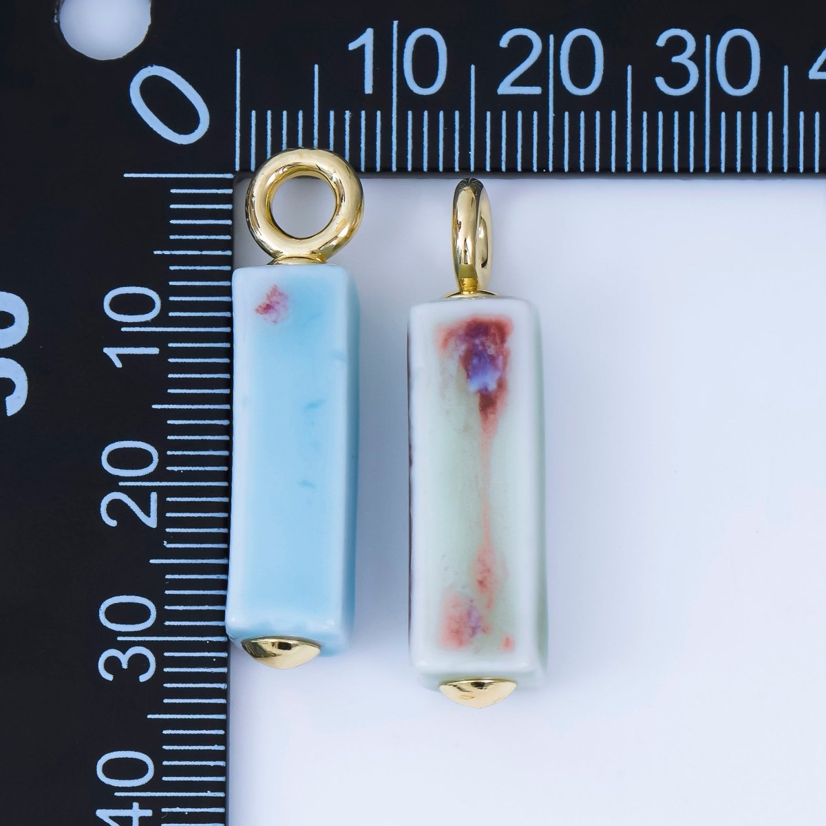 18K Gold Filled Blue, Teal, Brown, Pink Watercolor Bar Ceramic Drop Pendant | AJ-451