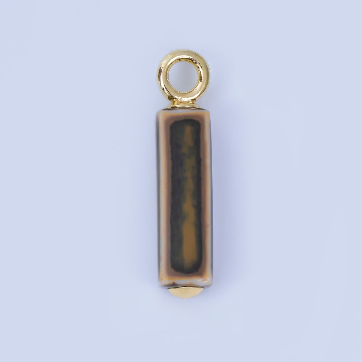 18K Gold Filled Blue, Teal, Brown, Pink Watercolor Bar Ceramic Drop Pendant | AJ-451