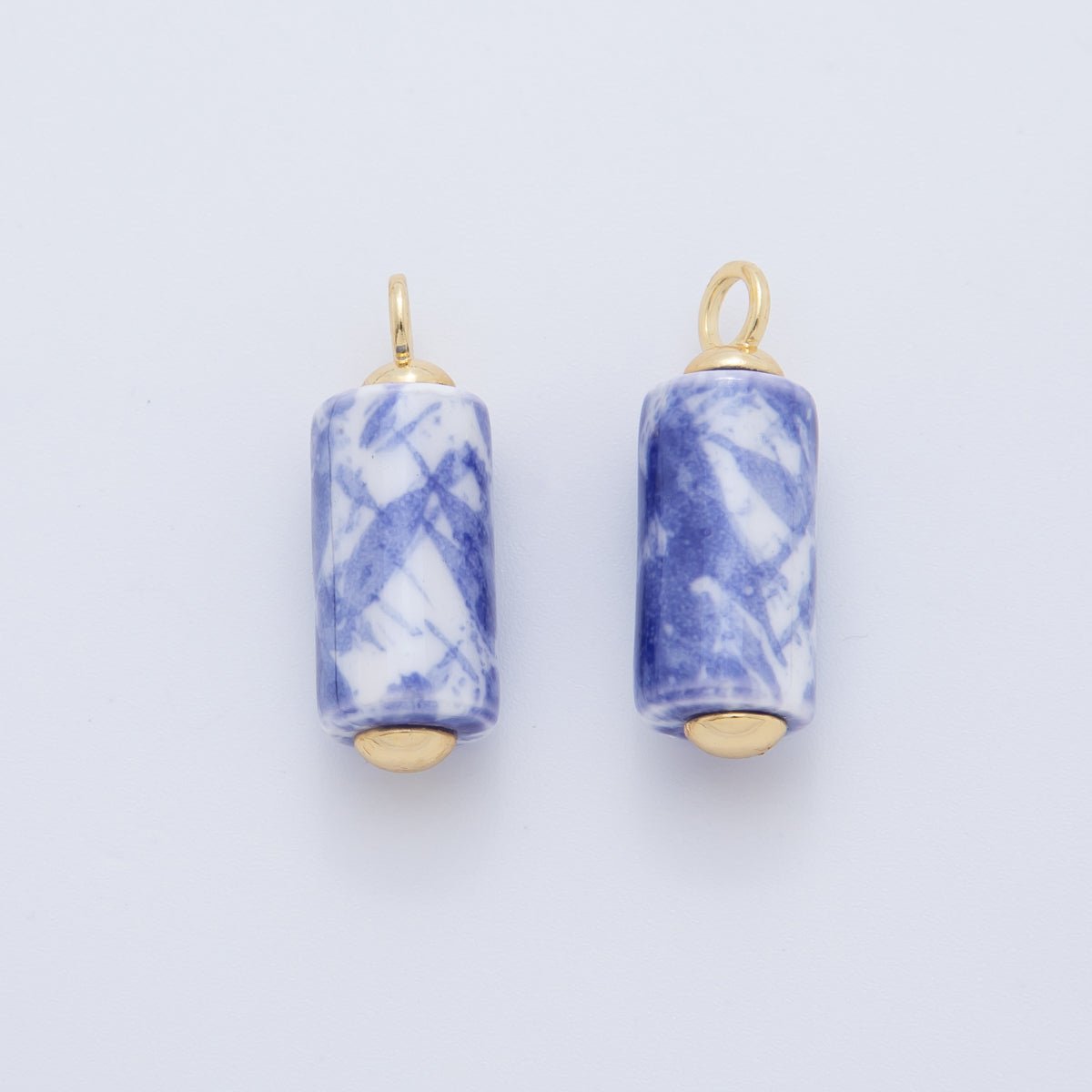 18K Gold Filled Blue, Green, Pink Watercolor Tube Cylinder Ceramic Drop Pendant | AF698 AF699