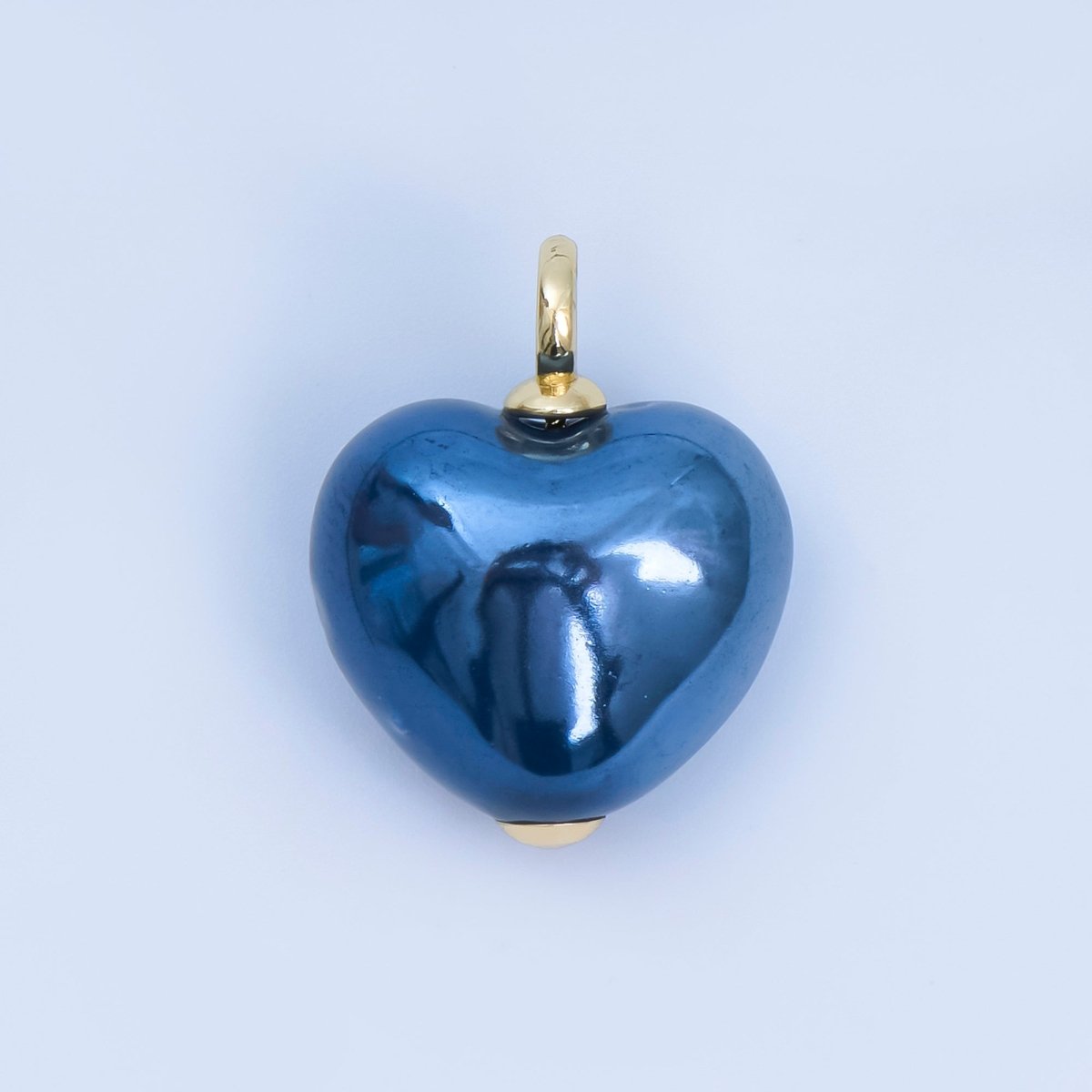 18K Gold Filled Blue, Teal, White, Pink Puffy Heart Ceramic Charm Pendant | AJ-402