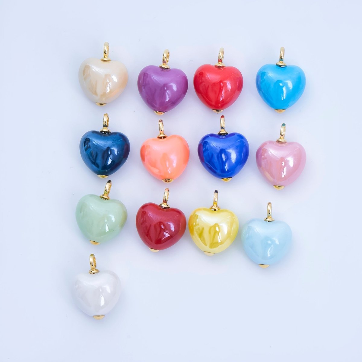 18K Gold Filled Blue, Teal, White, Pink Puffy Heart Ceramic Charm Pendant | AJ-402