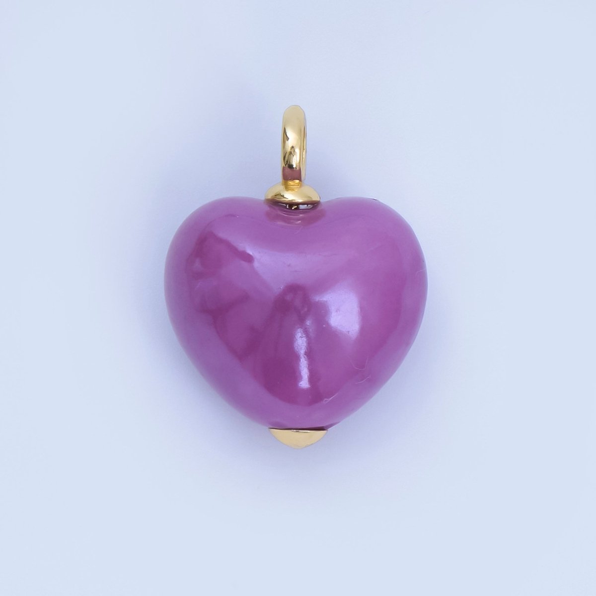 18K Gold Filled Blue, Teal, White, Pink Puffy Heart Ceramic Charm Pendant | AJ-402