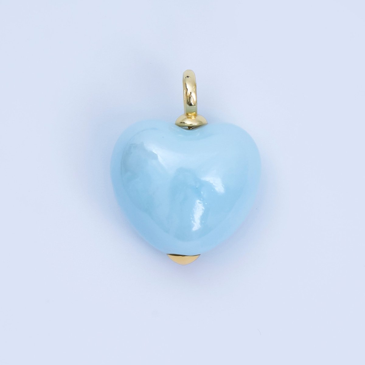 18K Gold Filled Blue, Teal, White, Pink Puffy Heart Ceramic Charm Pendant | AJ-402