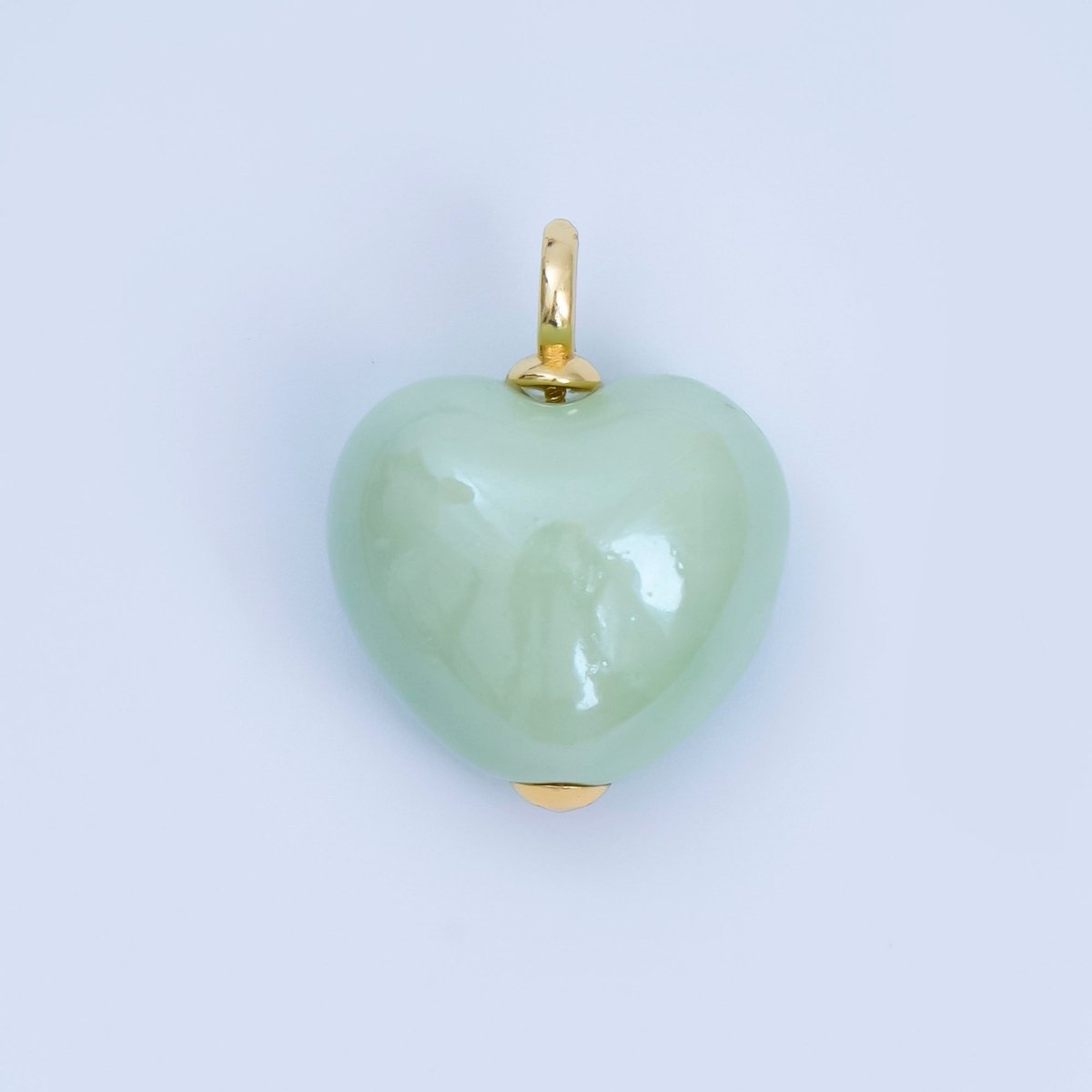 18K Gold Filled Blue, Teal, White, Pink Puffy Heart Ceramic Charm Pendant | AJ-402