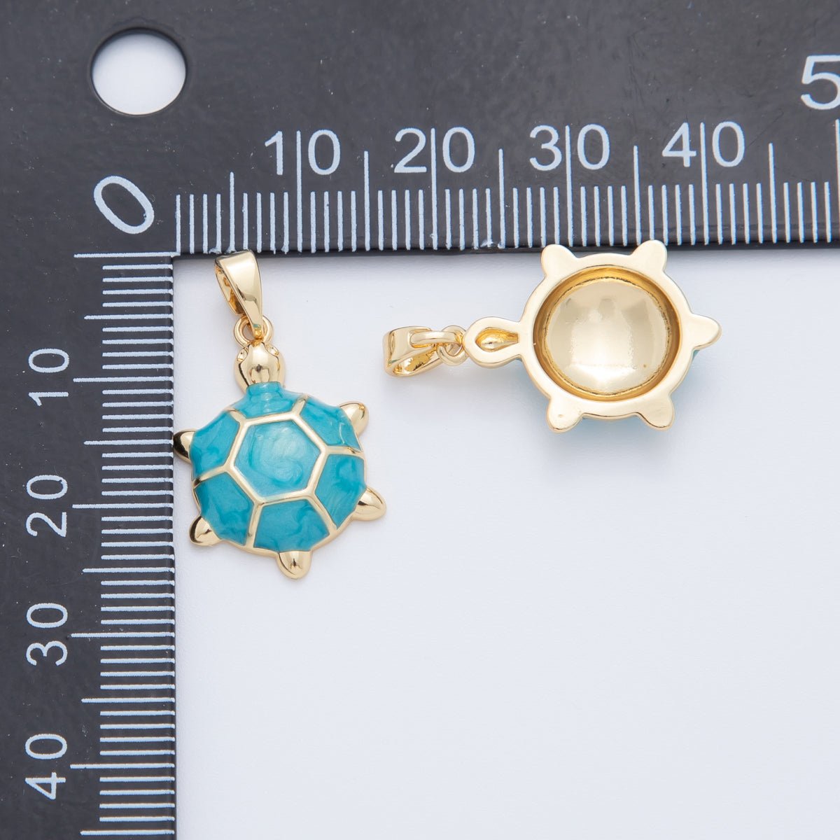 18K Gold Filled Blue Turtle Tortoise Enamel Pendant | AH765