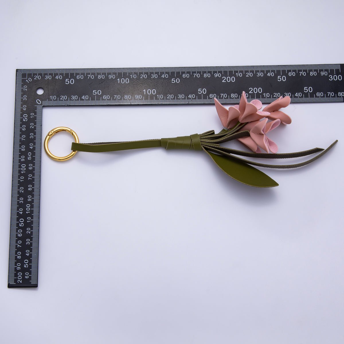 18K Gold Filled Blue, White, Pink Flower Bouquet Leather Bag Push Gate Charm Keychain | WB-00321 - WB-00323
