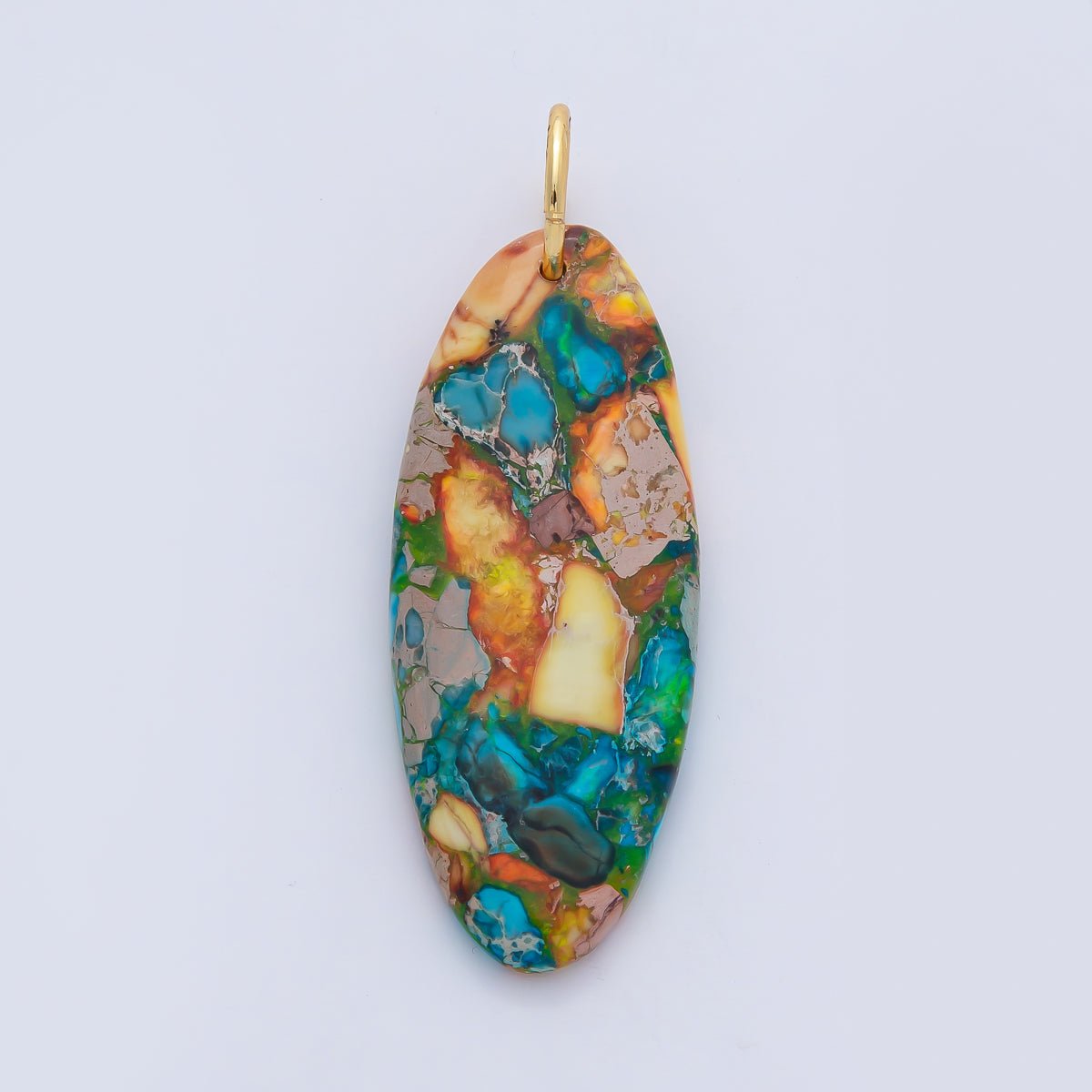 18K Gold Filled Boho Natural Oval Gemstone Pendant – Green, Brown & Multicolor Stone Charms AF1593