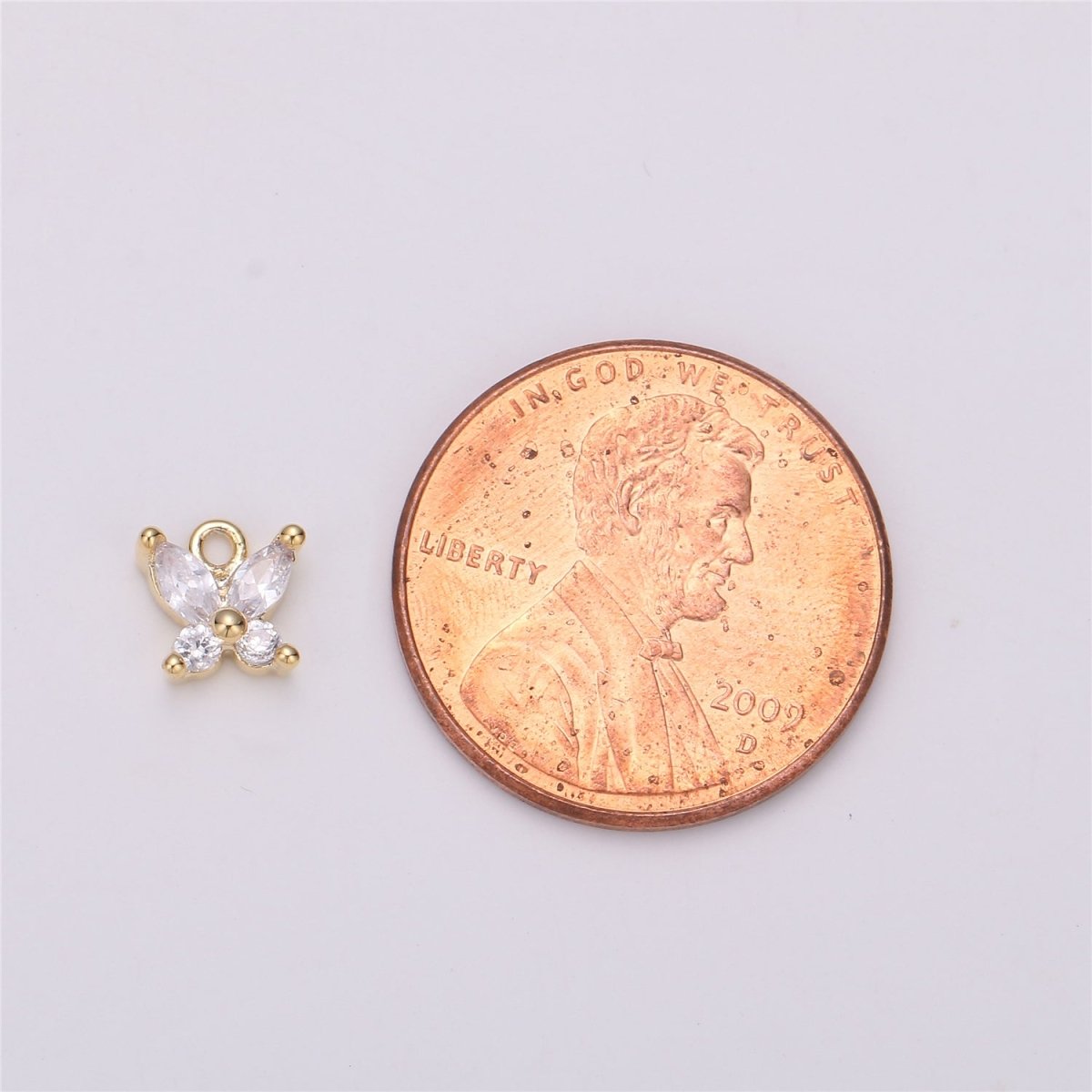 18K Gold Filled Butterfly Crystal Charm, Butterfly Charm Necklace, Tiny Dainty Charm, Boho Chic, Gold Crystal Charm, Minimal Silver Charm Pendant, C-529