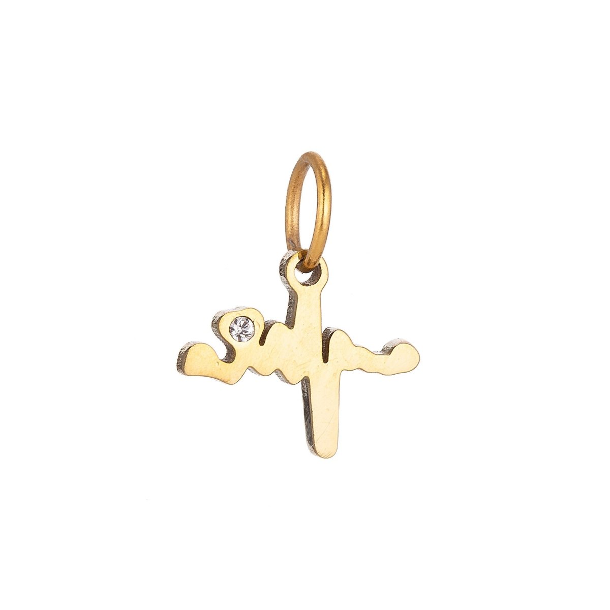 18K Gold Filled Classic Fancy Heart Beat Cubic Zirconia Bracelet Charm Necklace Pendant Findings for Necklace Earring Charm Jewelry Making E-645