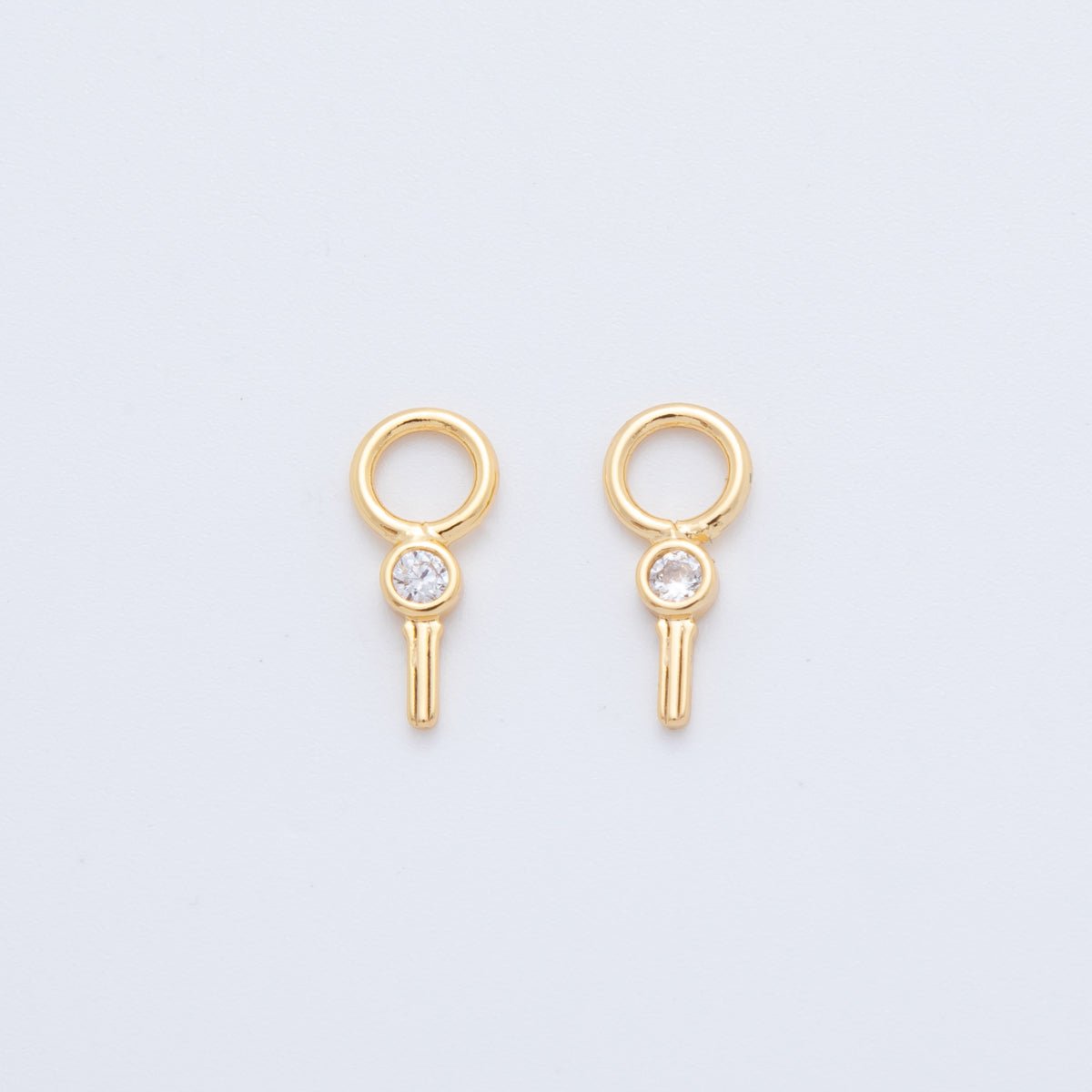 18K Gold Filled Clear CZ Linear Key Add-On Drop Earring Charm | AF735