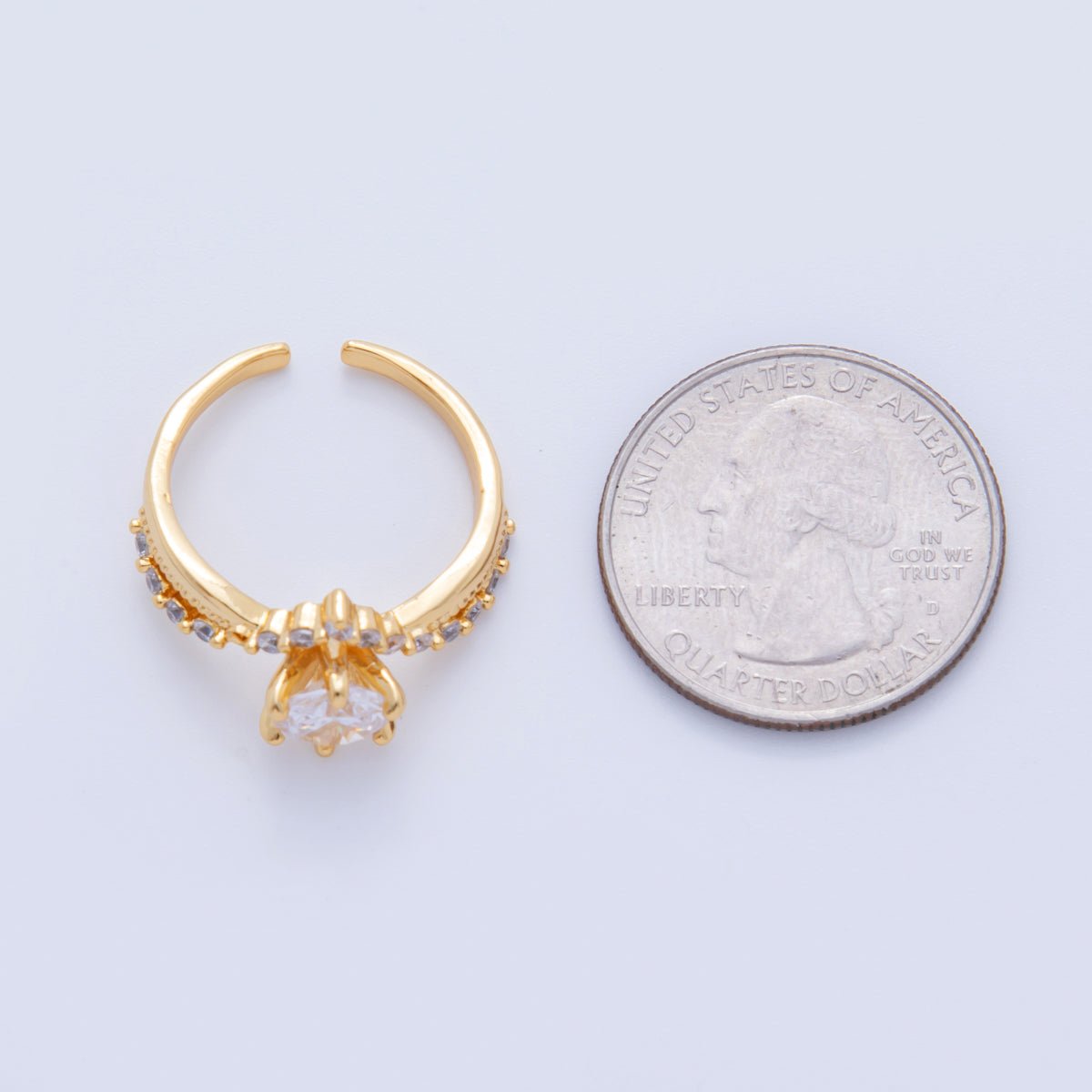18K Gold Filled Clear CZ Micro Paved Solitaire Chevron Ring | O1742