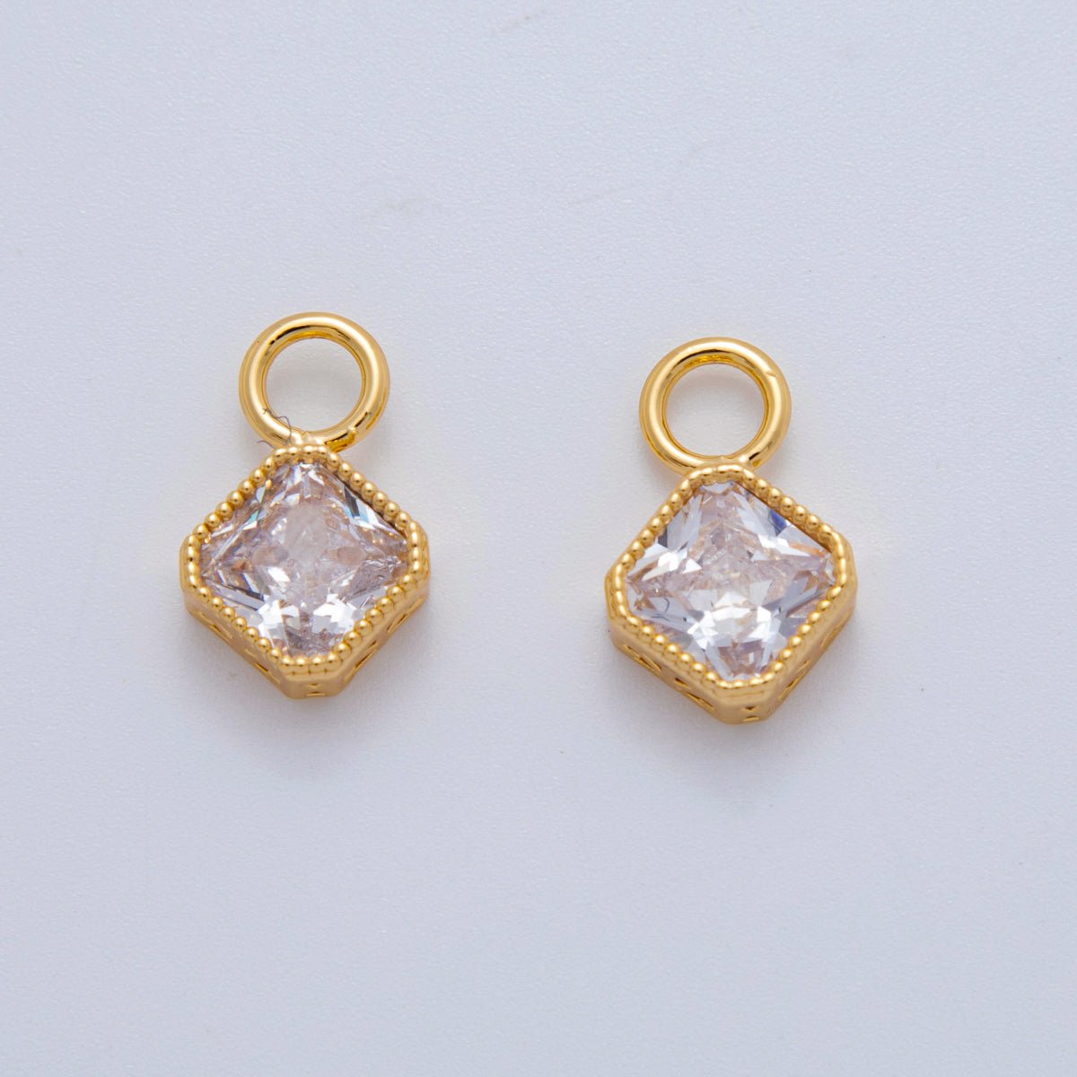 18K Gold Filled Clear CZ Rhombus Bezel Add-On Drop Earring Charm | AF767
