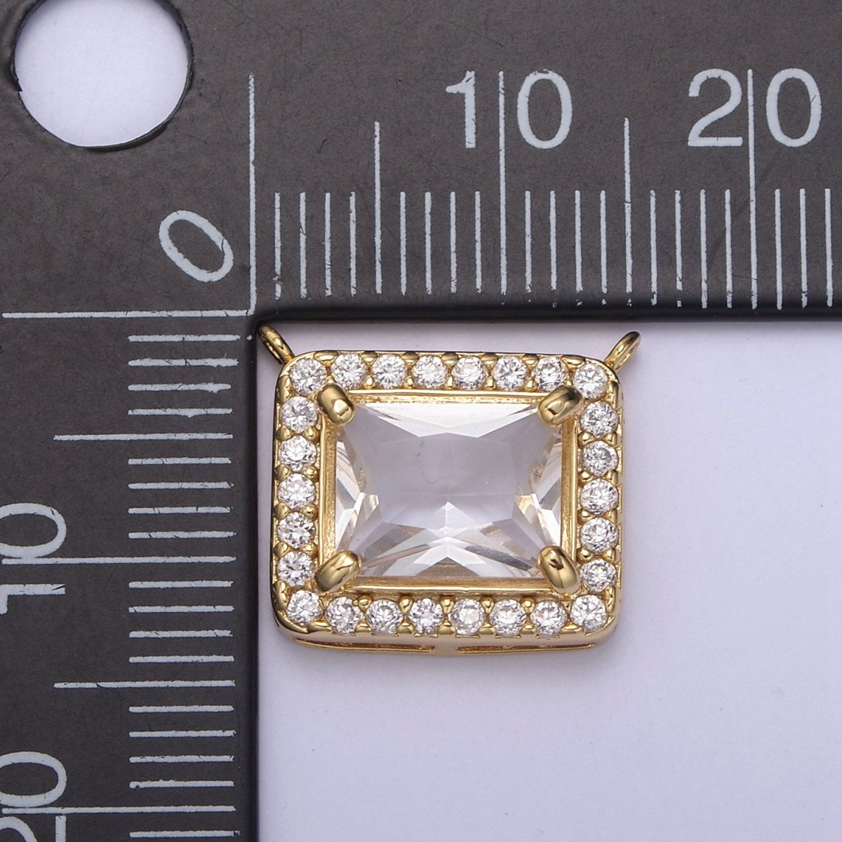 18K Gold Filled Clear CZ Square Charm Connector for Necklace MakingY-448