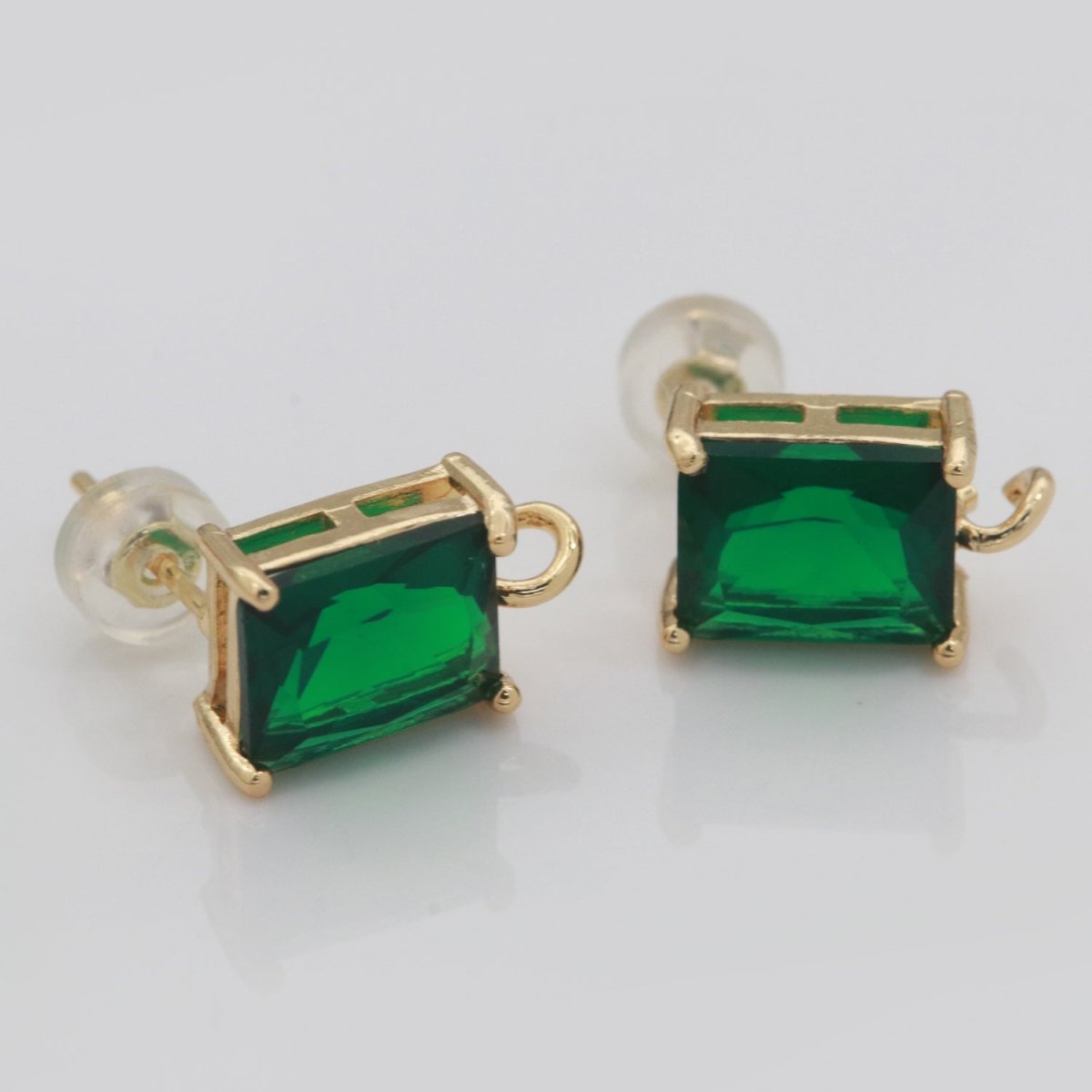18K Gold Filled Clear / Green Baguette Cubic Zirconia Stud Drop Open Loop Earrings Supply L-500 L-501