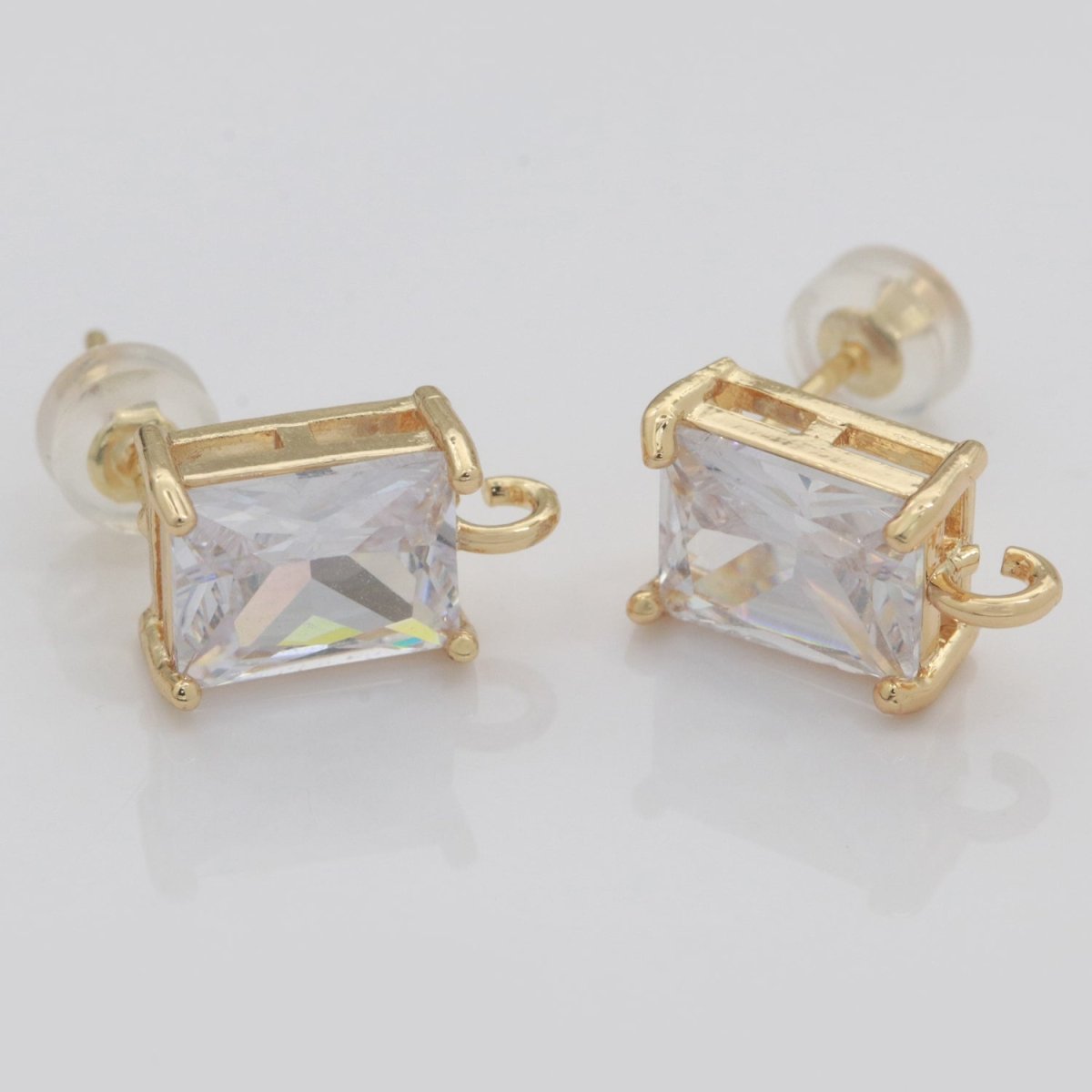 18K Gold Filled Clear / Green Baguette Cubic Zirconia Stud Drop Open Loop Earrings Supply L-500 L-501