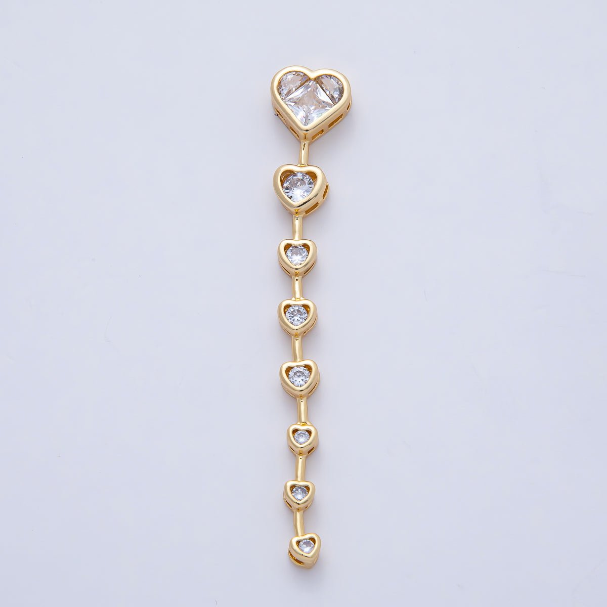 18K Gold Filled Clear, Multicolor Heart CZ Bezel Gradient Drop Bead | B419
