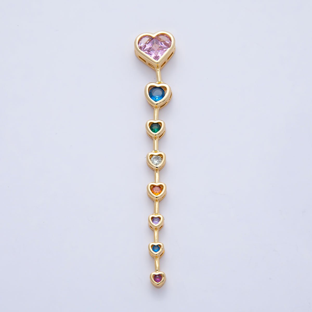 18K Gold Filled Clear, Multicolor Heart CZ Bezel Gradient Drop Bead | B419