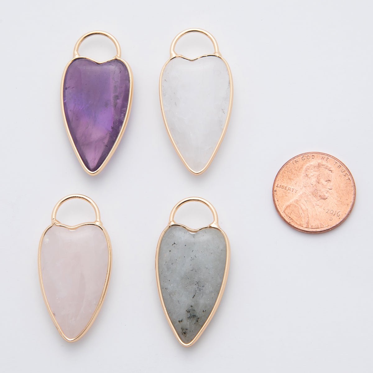 18K Gold Filled Clear Quartz, Grey Agate, Rose Quartz, Amethyst Heart Padlock Charm | X250 - X323