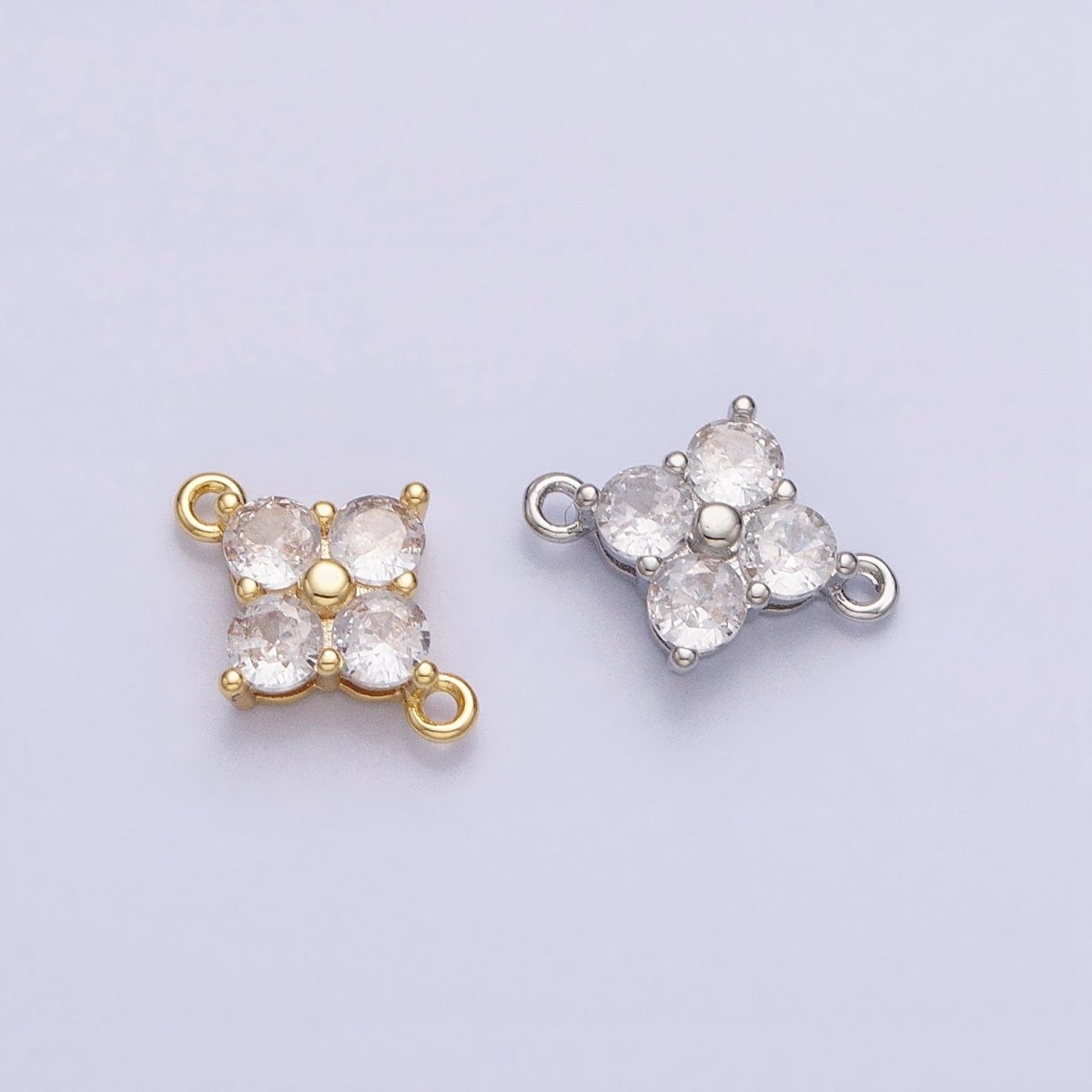 18K Gold Filled Clear Quatrefoil Clover Flower Connector in Gold & Silver | Y-00843