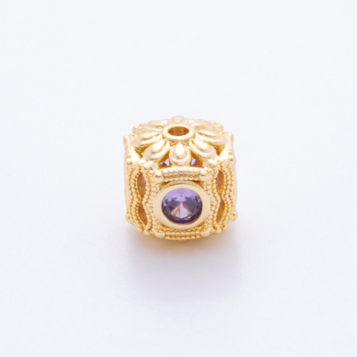 18K Gold Filled Clear, Red, Purple CZ Dotted Flower Bead Spacer | AF1052 AF1053