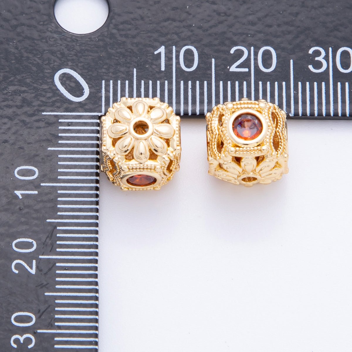 18K Gold Filled Clear, Red, Purple CZ Dotted Flower Bead Spacer | AF1052 AF1053