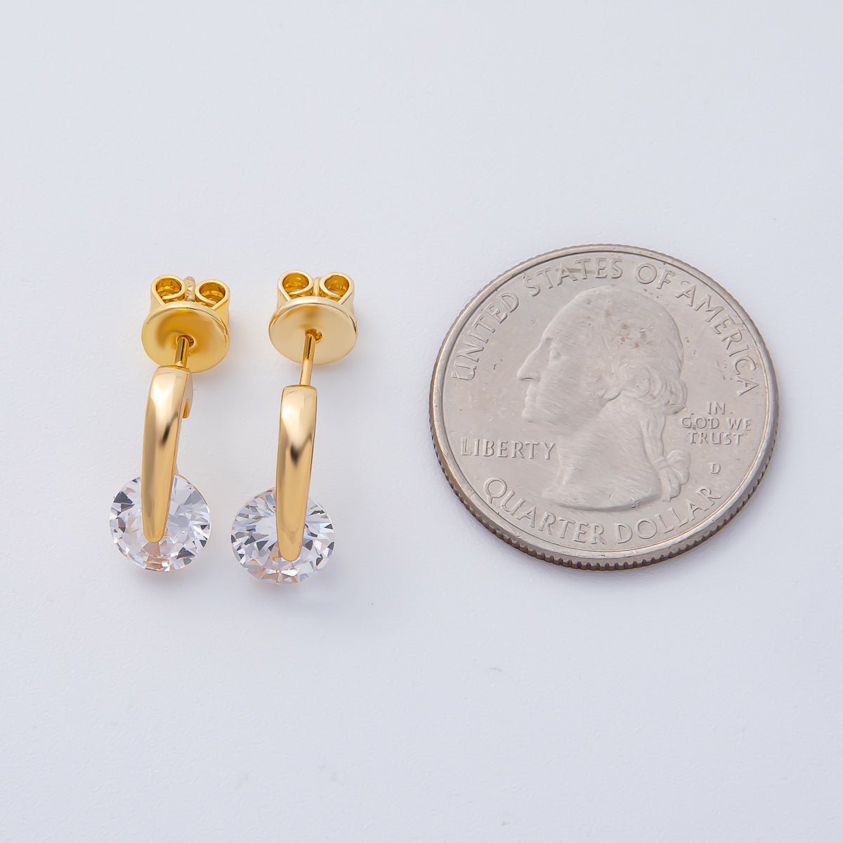 18K Gold Filled Clear Round CZ Solitaire Drop Stud Earrings | AD1636