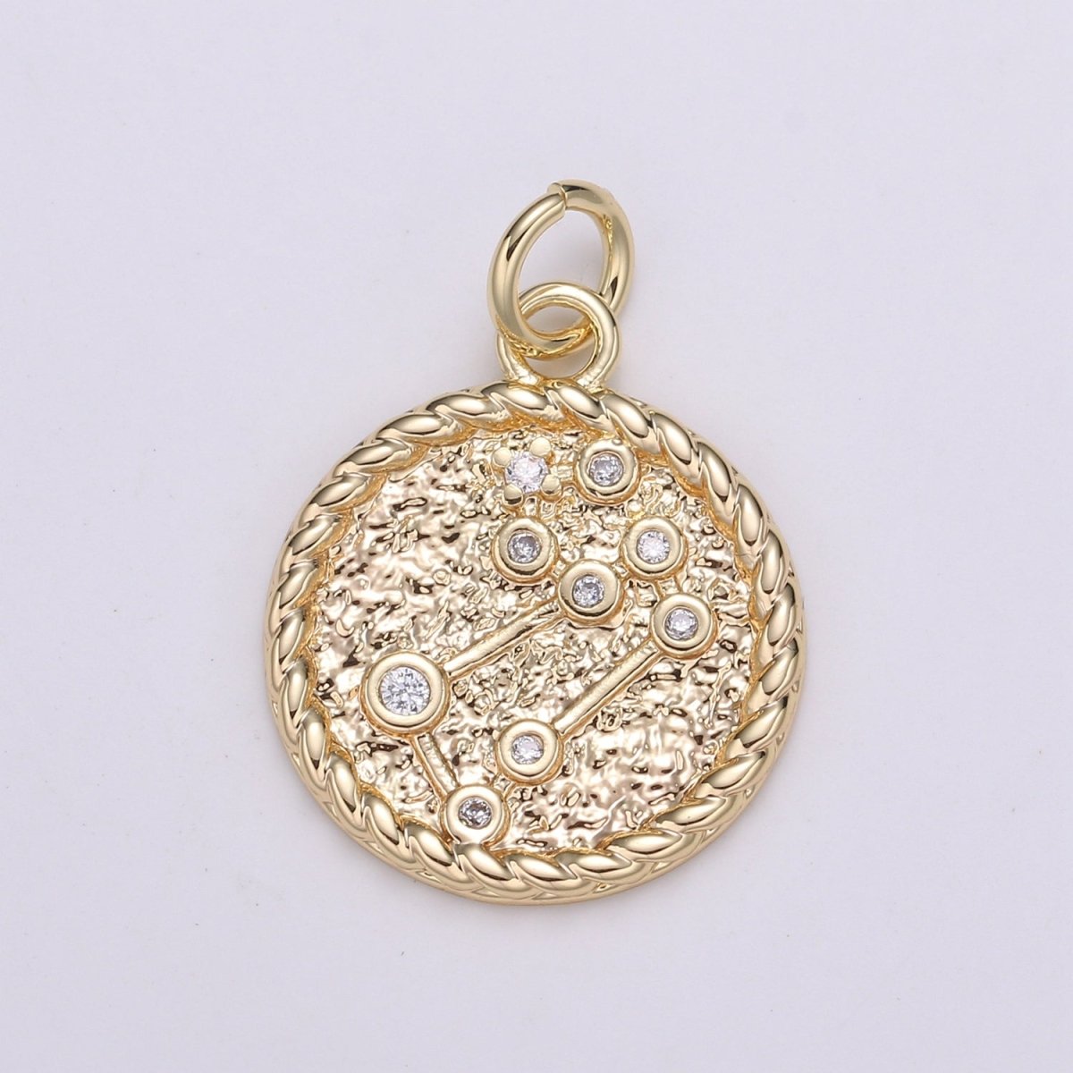 18K Gold Filled Constellation Zodiac Braided Rustic Coin Charm | A-A1821-A-A1826