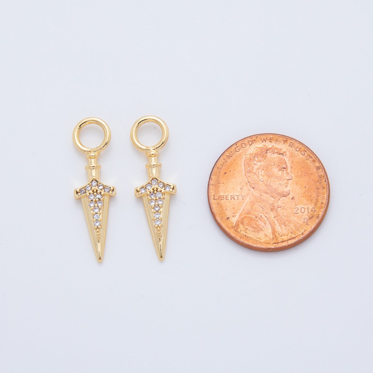18K Gold Filled Dagger Knife CZ Add-On Drop Earring Charm | AF755