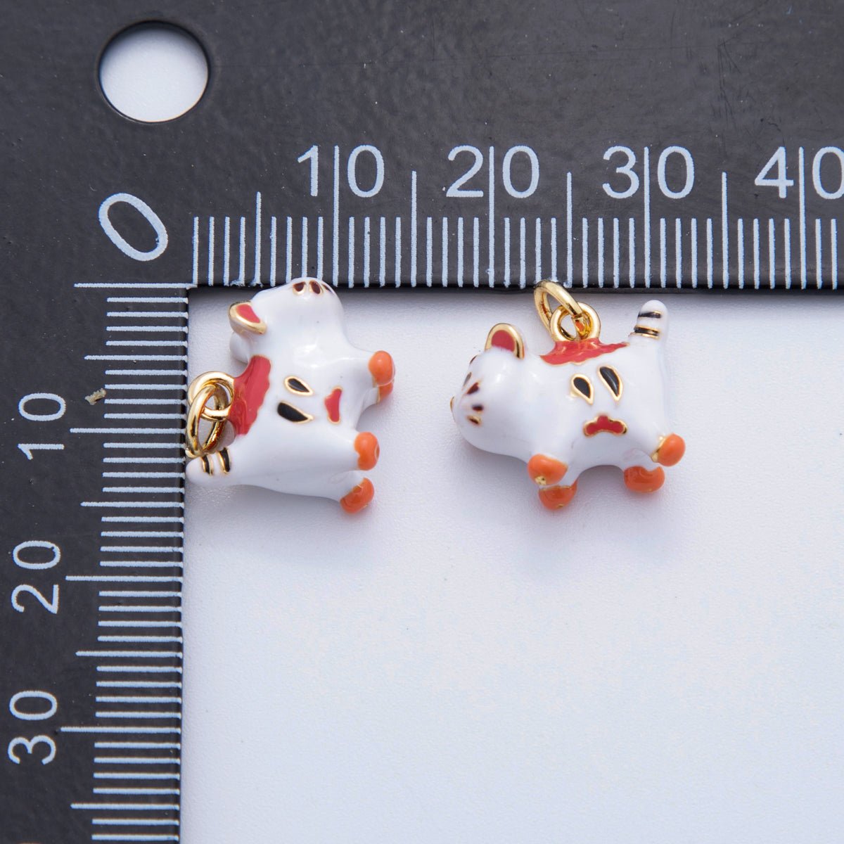 18K Gold Filled Enamel Red Fortune Cat Charm | AF826