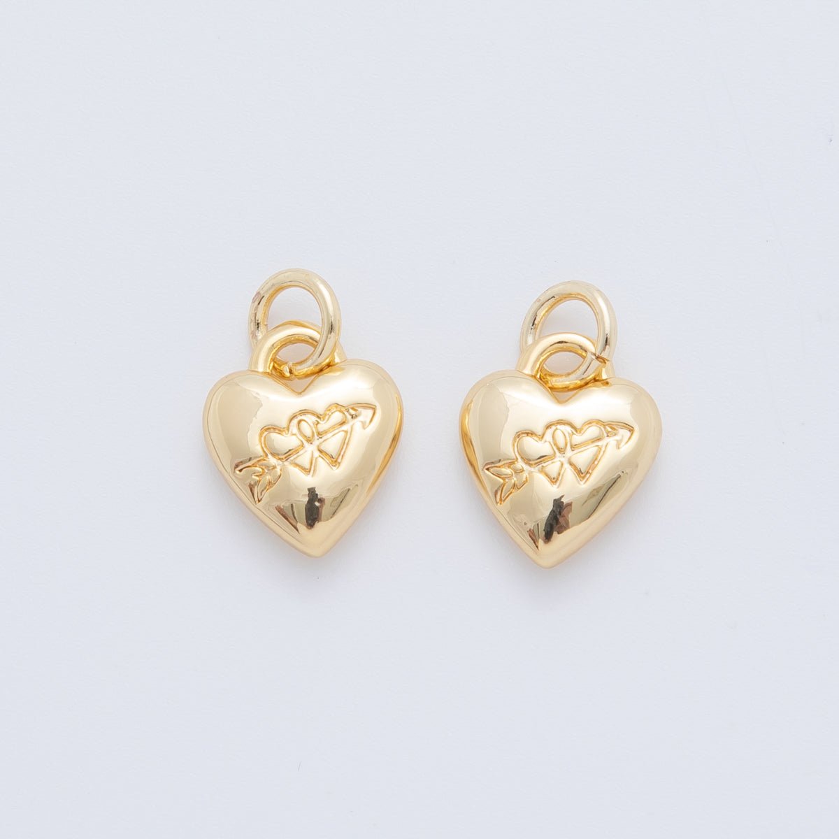 18K Gold Filled Engraved Cupid Arrow Heart Padlock Multidimensional 3D Charm | AF709