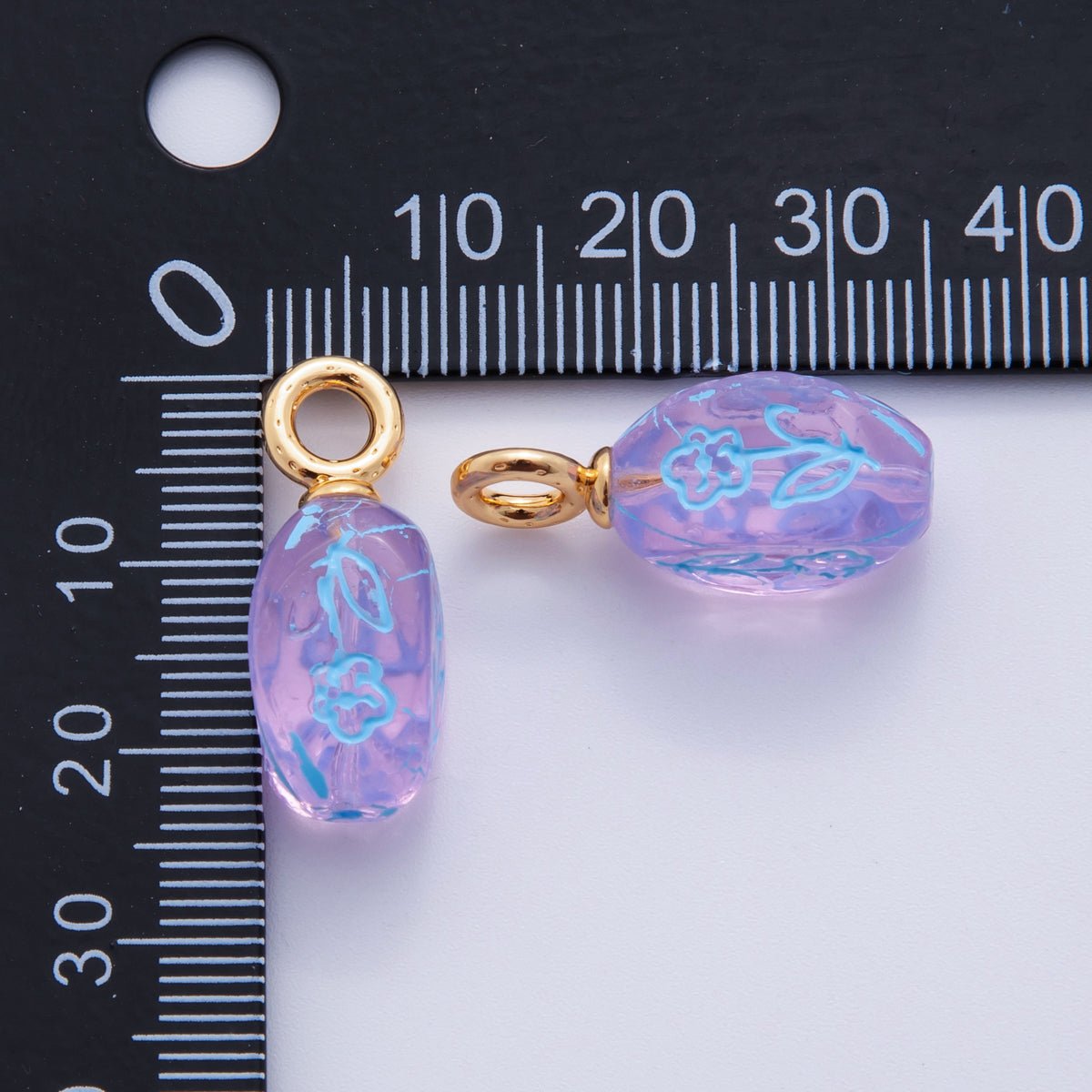 18K Gold Filled Flower Daisy Gold, Blue Lined Sphere Drop Pendant | AF722