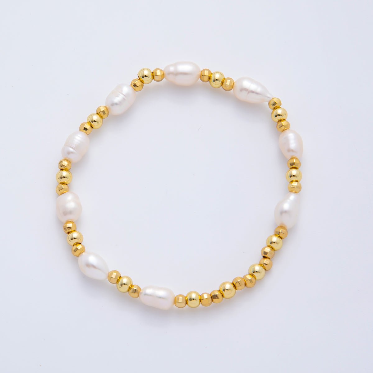 18K Gold Filled Freshwater Pearl Stretch Textured Bead Bracelet | WA-3505 ~ WA-3516