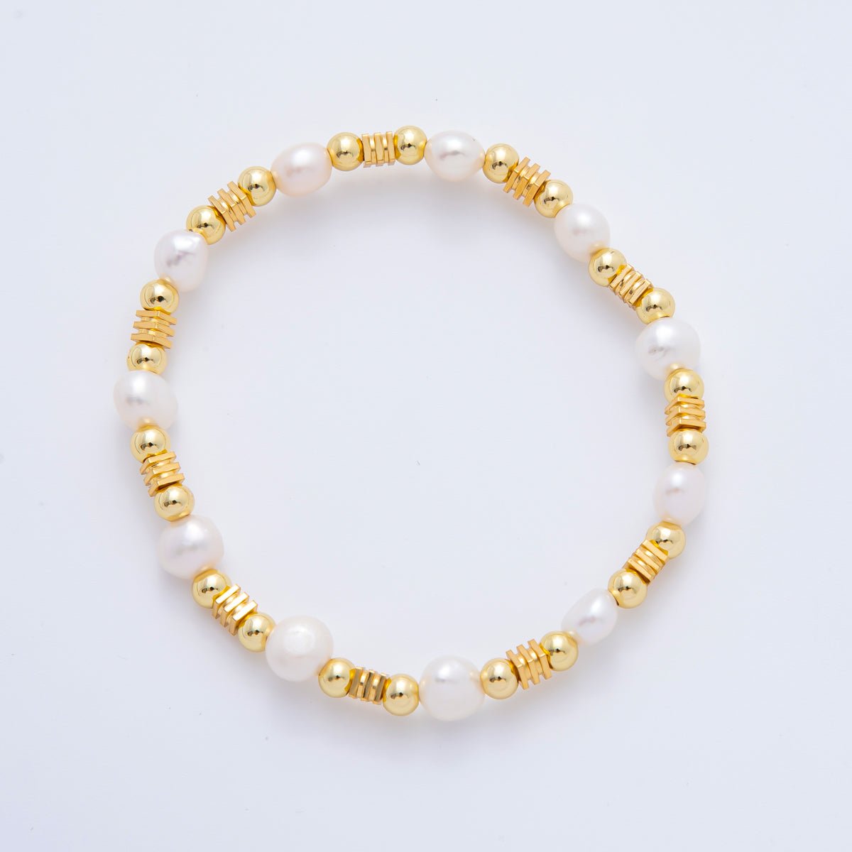 18K Gold Filled Freshwater Pearl Stretch Textured Bead Bracelet | WA-3505 ~ WA-3516