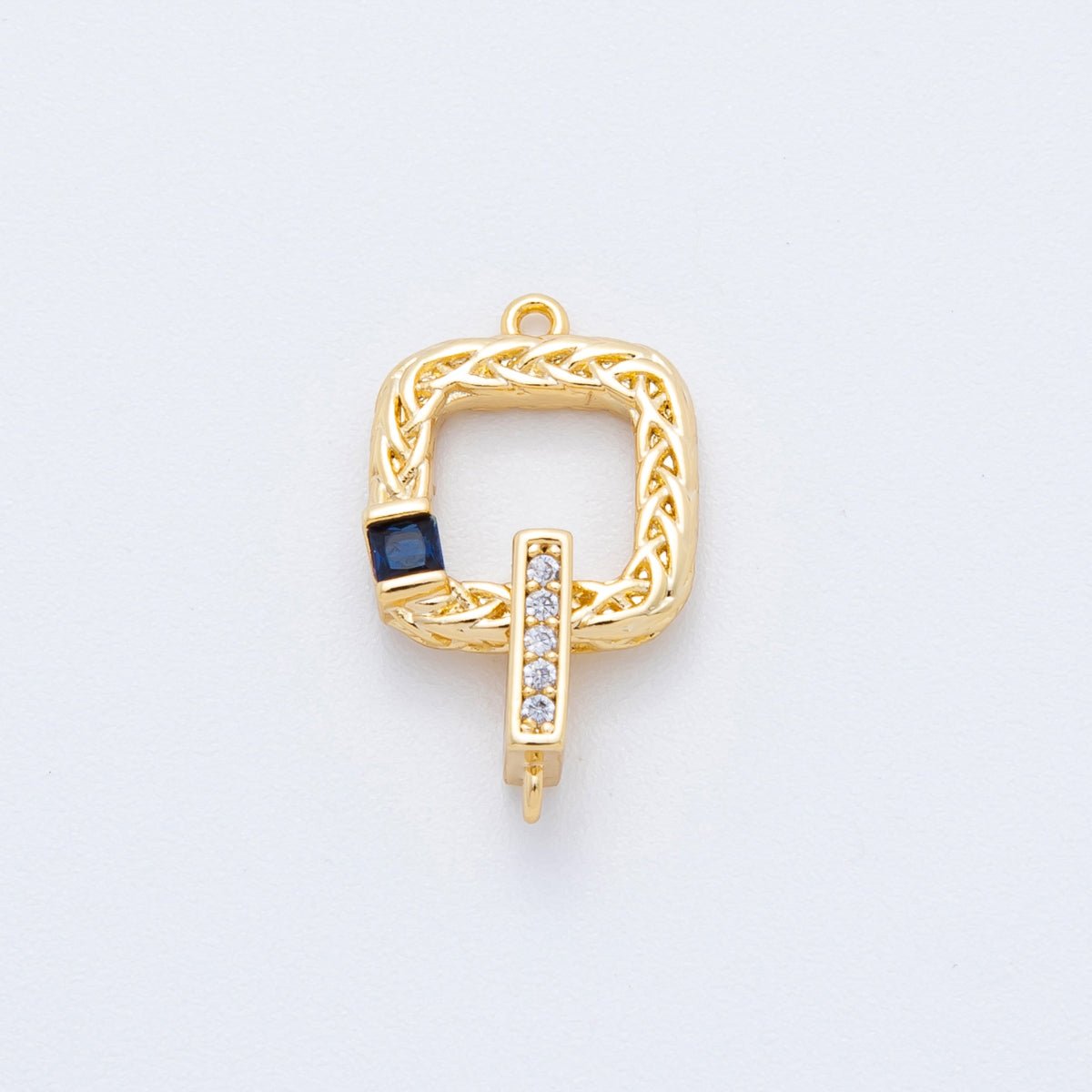18K Gold Filled Green, Blue CZ Micro Paved Intertwine Square Closure Findings Set | Y047