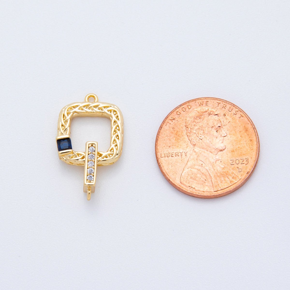 18K Gold Filled Green, Blue CZ Micro Paved Intertwine Square Closure Findings Set | Y047