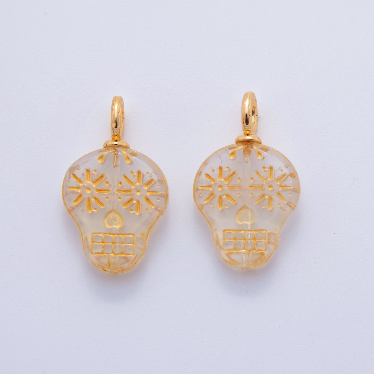 18K Gold Filled Green, Clear, Blue Gold-Lined Skull Dia de los Muertos Drop Charm | A723 AF724