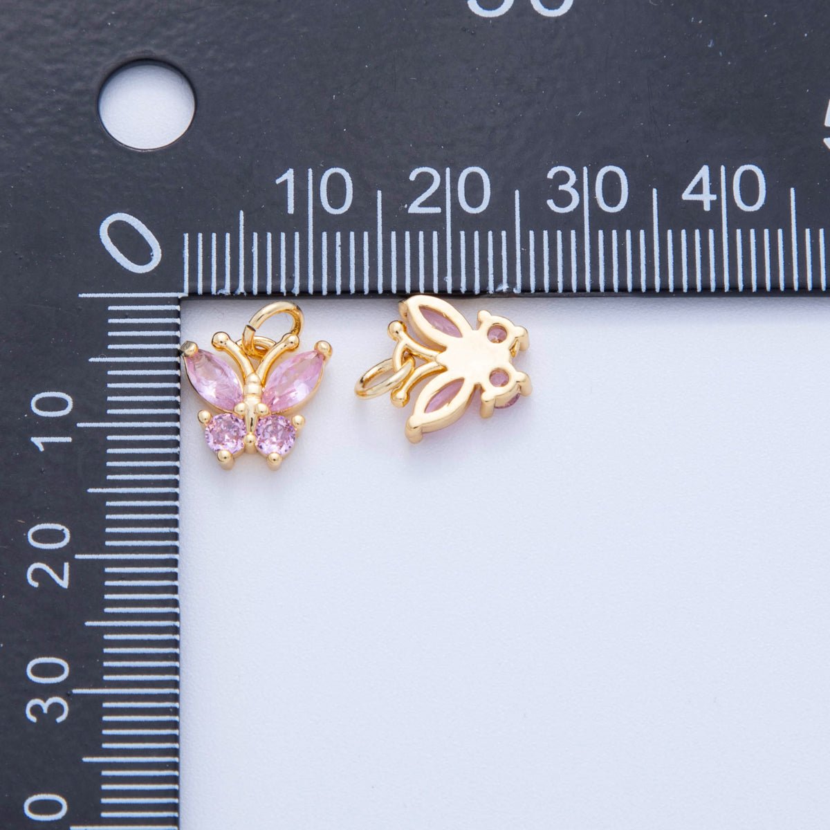 18K Gold Filled Green, Pink, Clear CZ Butterfly Insect Charm | C773