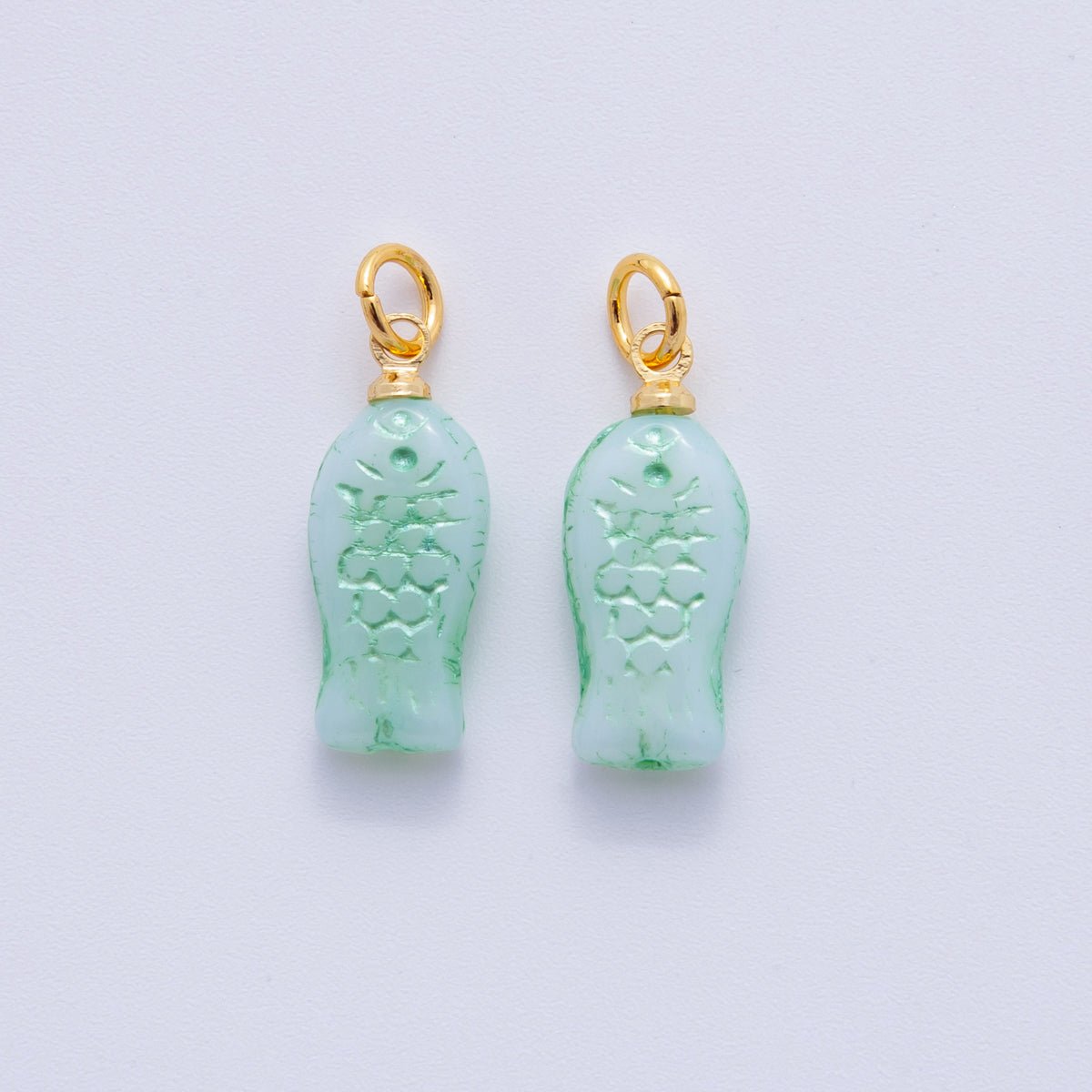 18K Gold Filled Green Scaled Fish Mini Charm | M409