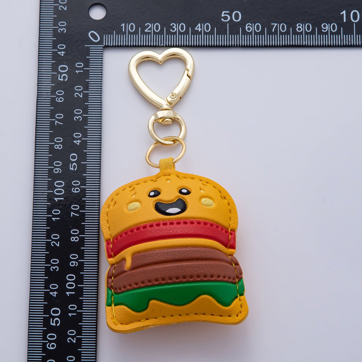 18K Gold Filled Hamburger Fast Food Leather Bag Charm Keychain Heart Key Ring Accessories | WB-00233