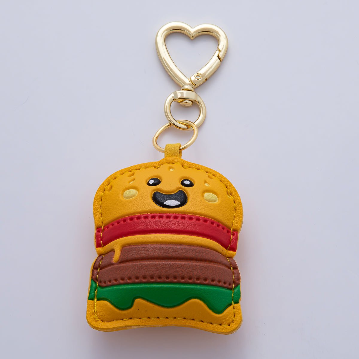 18K Gold Filled Hamburger Fast Food Leather Bag Charm Keychain Heart Key Ring Accessories | WB-00233