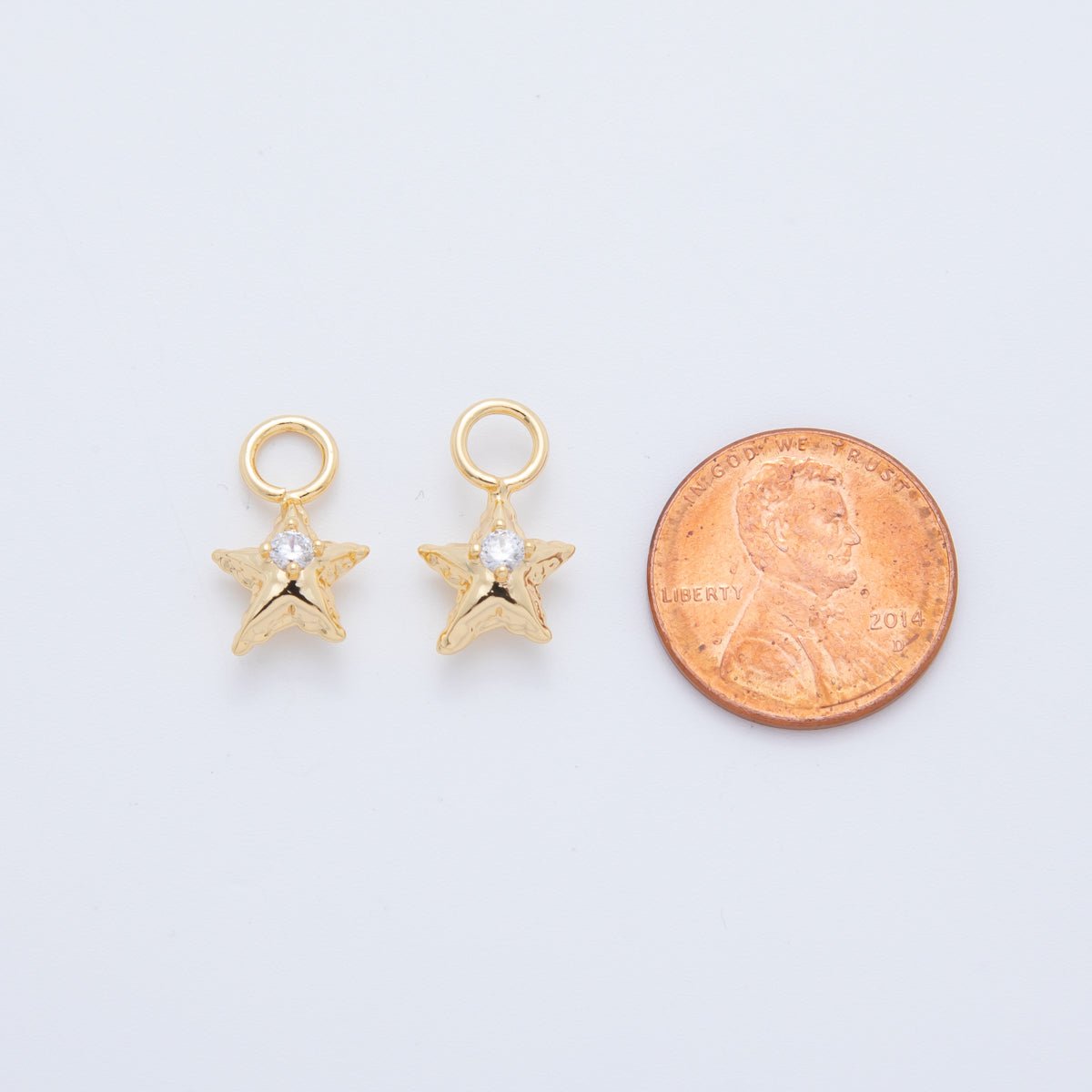 18K Gold Filled Hammered Star CZ Add-On Drop Earring Charm | AF762