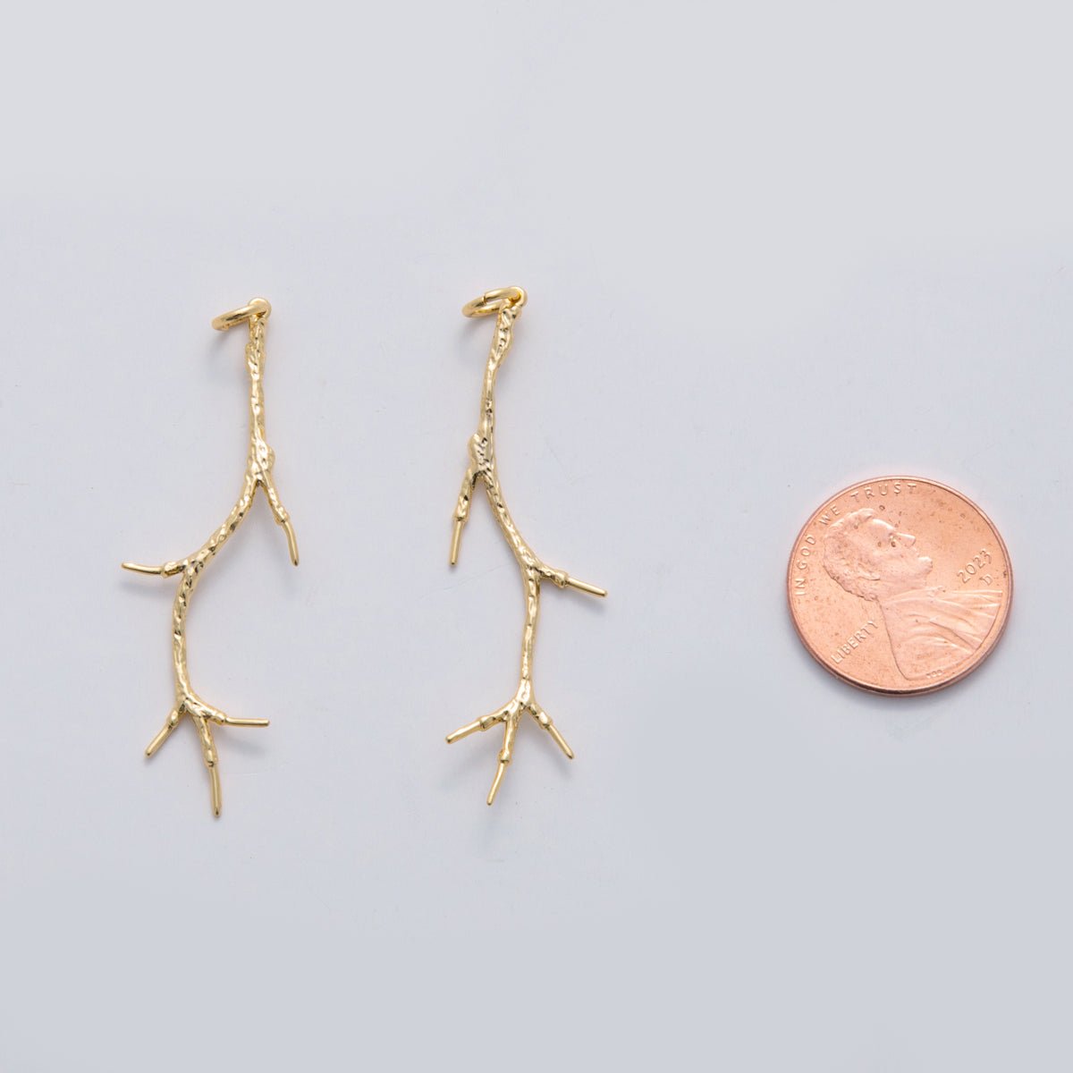 18K Gold Filled Hammered Tree Branch Geometric Charm | C302