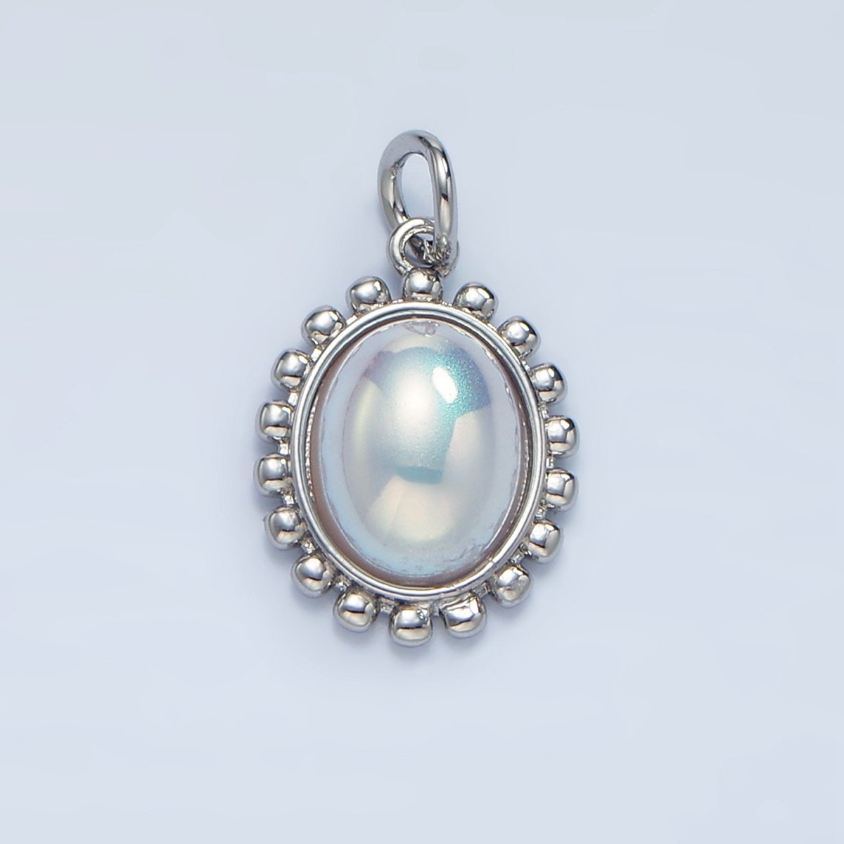 18K Gold Filled 19mm Iridescent Pearl Oval Dotted Outline Charm in Gold & Silver | AC1441