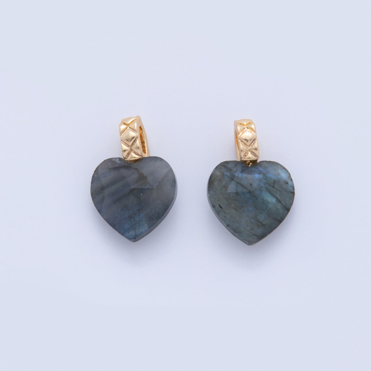 18K Gold Filled Labradorite Gemstone Heart Quilted Bail Pendant | AF352
