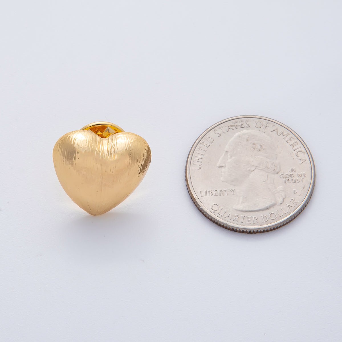 18K Gold Filled Line Textured Chubby Heart Pin Brooch Mini Finding | Z1478